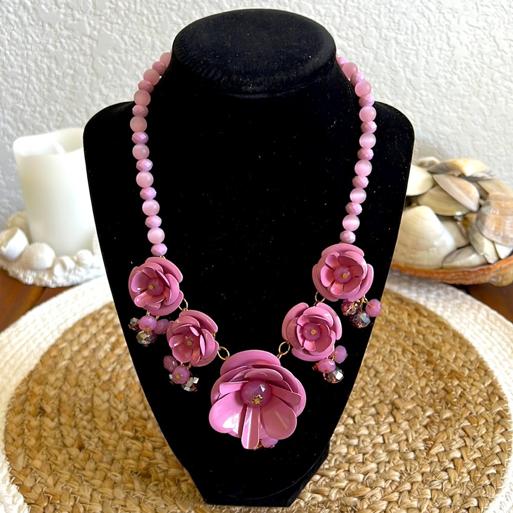 Artisan-Made Lavender Flower Statement Necklace - image 1